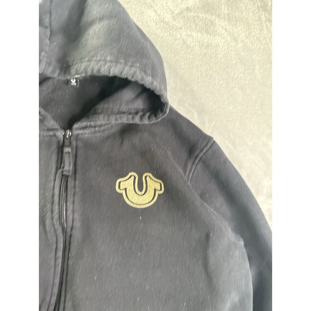 True Religion Zip-Up Hoodie Mens Medium Black Gold Buddha Logo Cotton